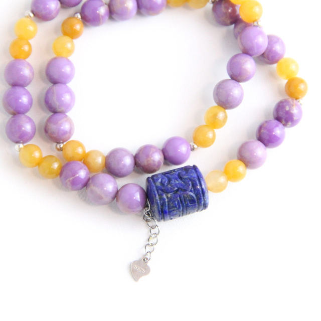 YAN Purple Bead Bracelet Phosphosiderite Lapis Lazuli Bead Double Long Bracelet