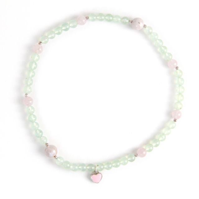 YAN Green Heart Bracelet 925 Silver Heart Pendant Prehnite Bead Double Long Bracelet Style