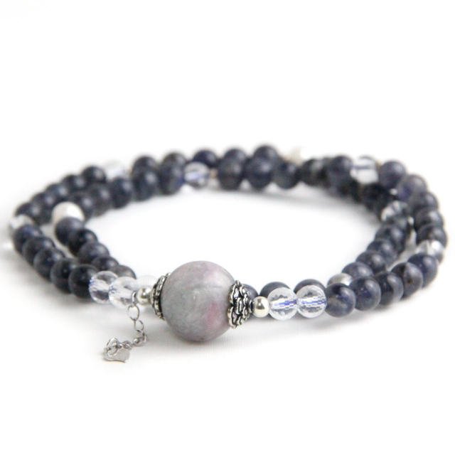 YAN Blue Crystal Necklace Tourmaline Cordierite Bead Short Necklace Triple Long Bracelet Style