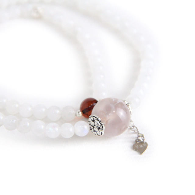 YAN White Bead Bracelet Moonstone Agate Quartz Bead Long Double Bracelet Style