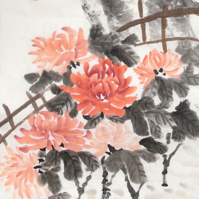 YAN Art Chinese painting chrysanthemum garden scene ws