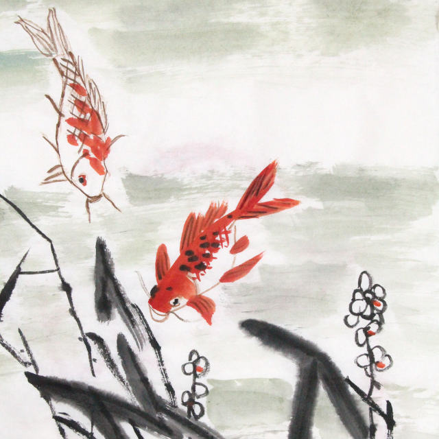 YAN Art Chinese painting draft fish among plants ws