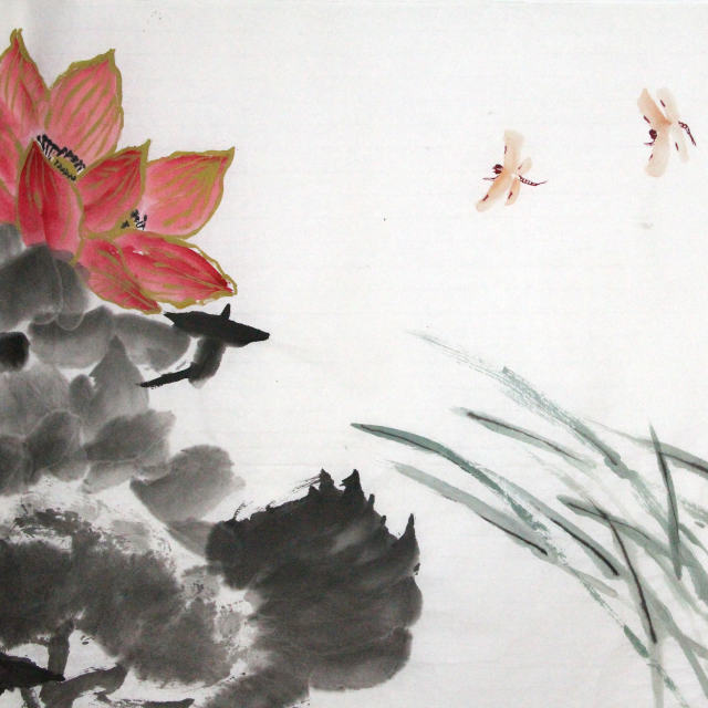 YAN Art Chinese painting draft lotus flowers and dragonflys ws