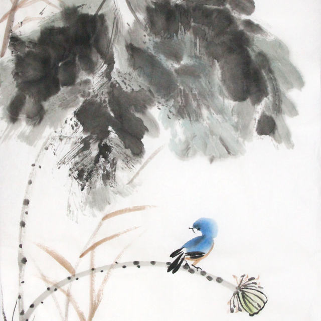 YAN Art Chinese painting draft lotus leaf and kingfisher ws