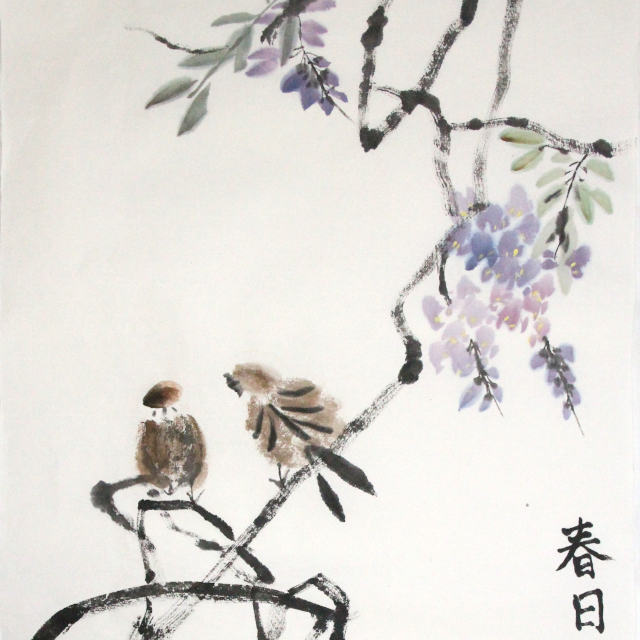 YAN Art Chinese painting wisteria and bird on branch scene ws