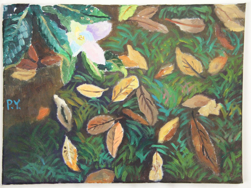 YAN Art oil painting flower and leaves in green foliage ws